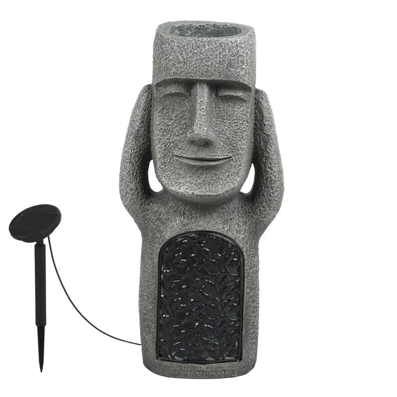 LuxenHome Gray MgO Set of 3 Garden Easter Island Solar Statues