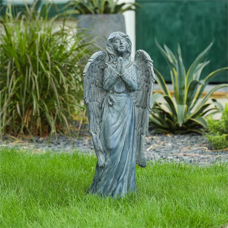 LuxenHome Gray MgO Praying Angel Garden Statue Homesquare