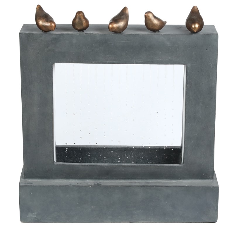 LuxenHome Gray Cement Waterfall and Bronze Birds Lighted Outdoor Fountain