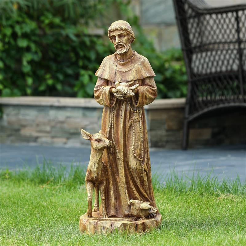LuxenHome Brown Saint Francis MgO Garden Statue