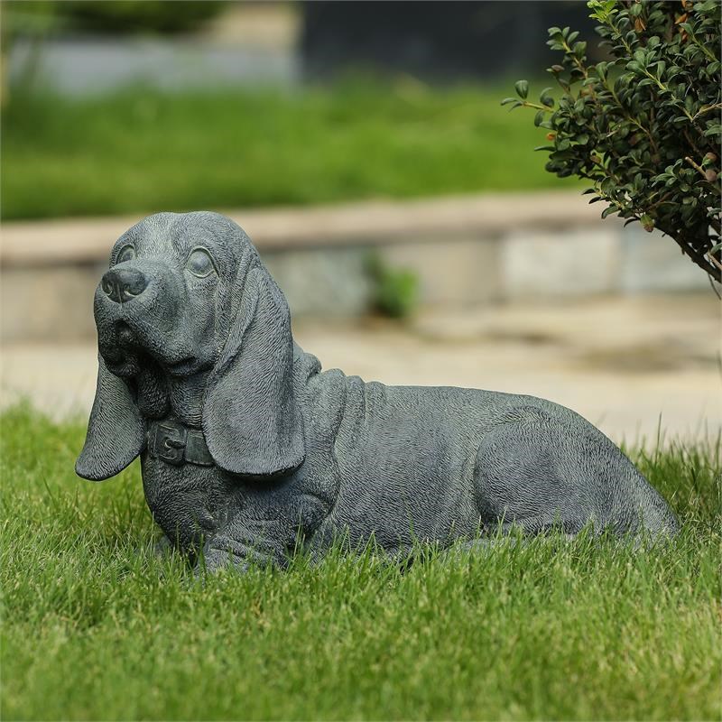 LuxenHome Gray MgO Basset Hound Dog Garden Statue