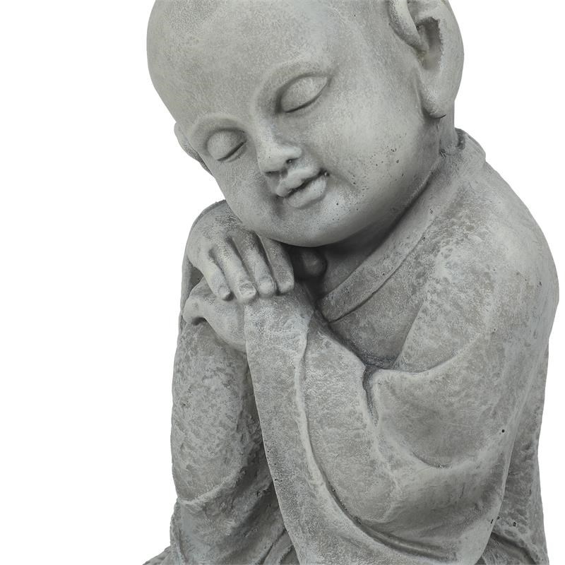 LuxenHome Gray MgO Resting Buddha Monk Garden Statue