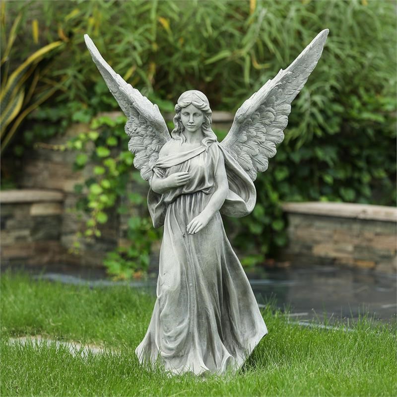 LuxenHome Gray MgO Peaceful Angel Garden Statue