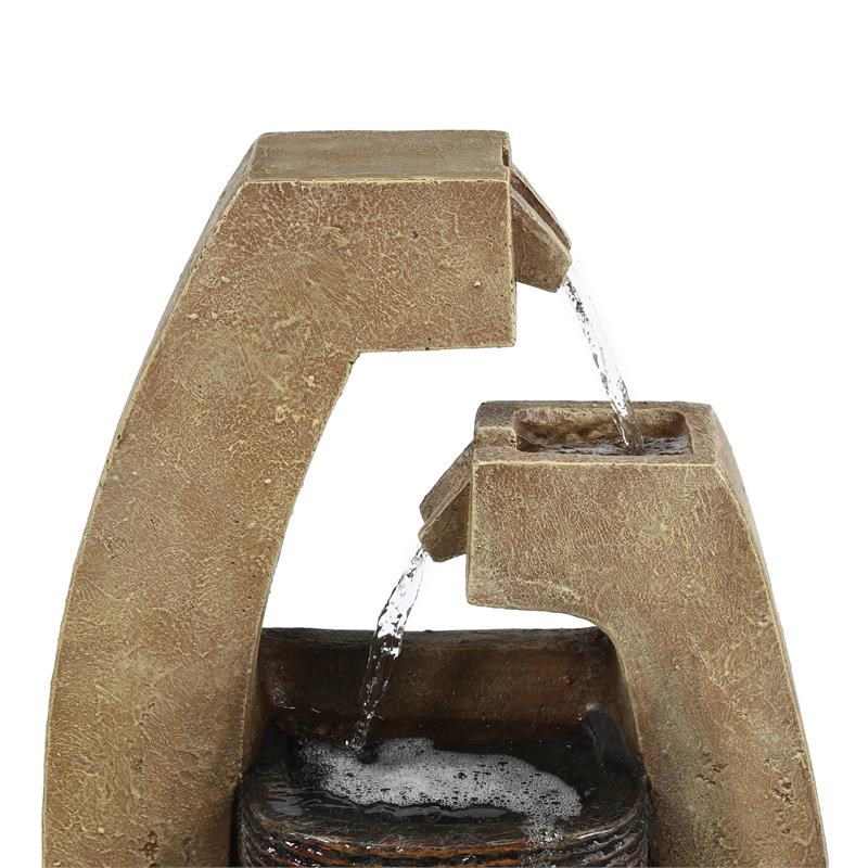 LuxenHome Brown Modern Sculpture Lighted Outdoor Cement Fountain