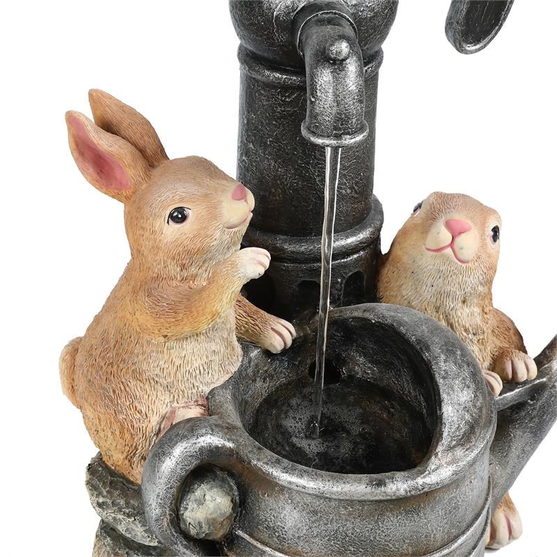LuxenHome Resin Bunnies Water Pump Lighted Outdoor Fountain