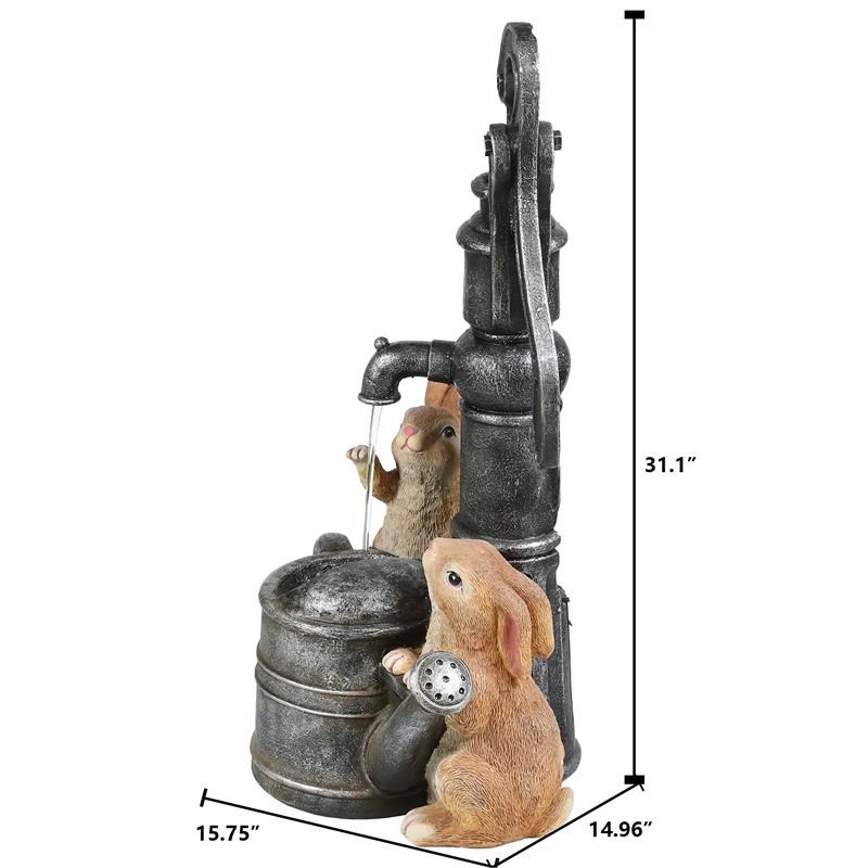 LuxenHome Resin Bunnies Water Pump Lighted Outdoor Fountain