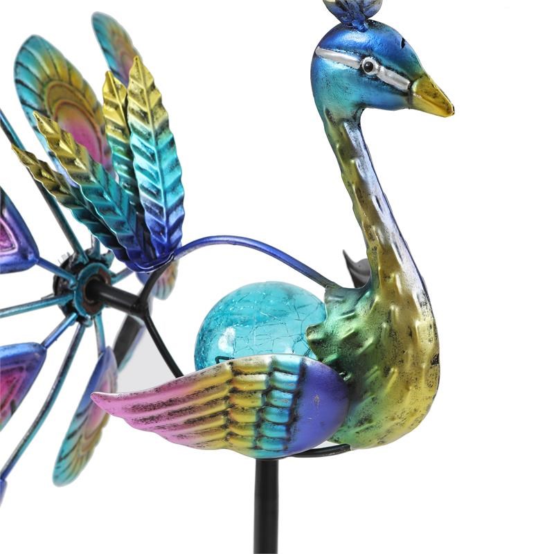 LuxenHome Metal Peacock Solar LED and Wind Spinner Garden Stake Homesquare