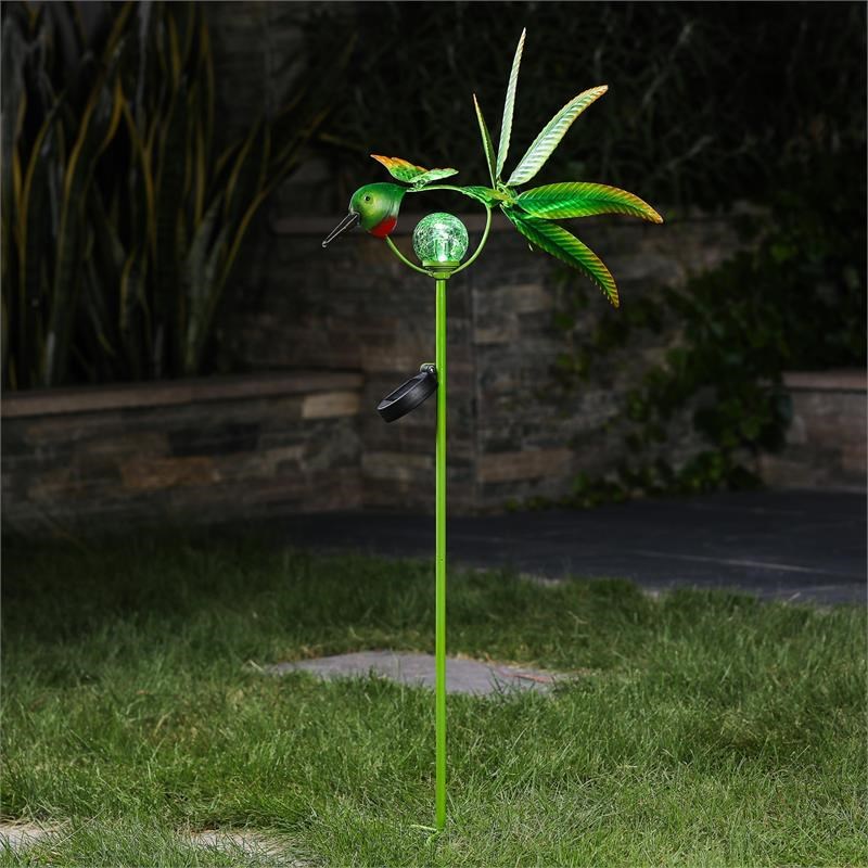 LuxenHome Metal Hummingbird Solar LED and Wind Spinner Garden Stake
