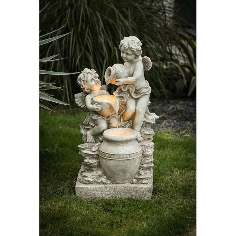 LuxenHome Resin Child Angels Lighted Outdoor Fountain