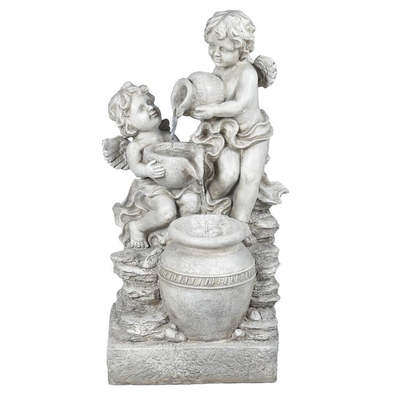 LuxenHome Resin Child Angels Lighted Outdoor Fountain