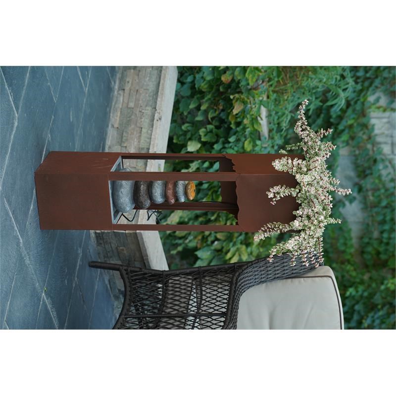 LuxenHome Brown Stacked Rock Column Outdoor Fountain with LED Light