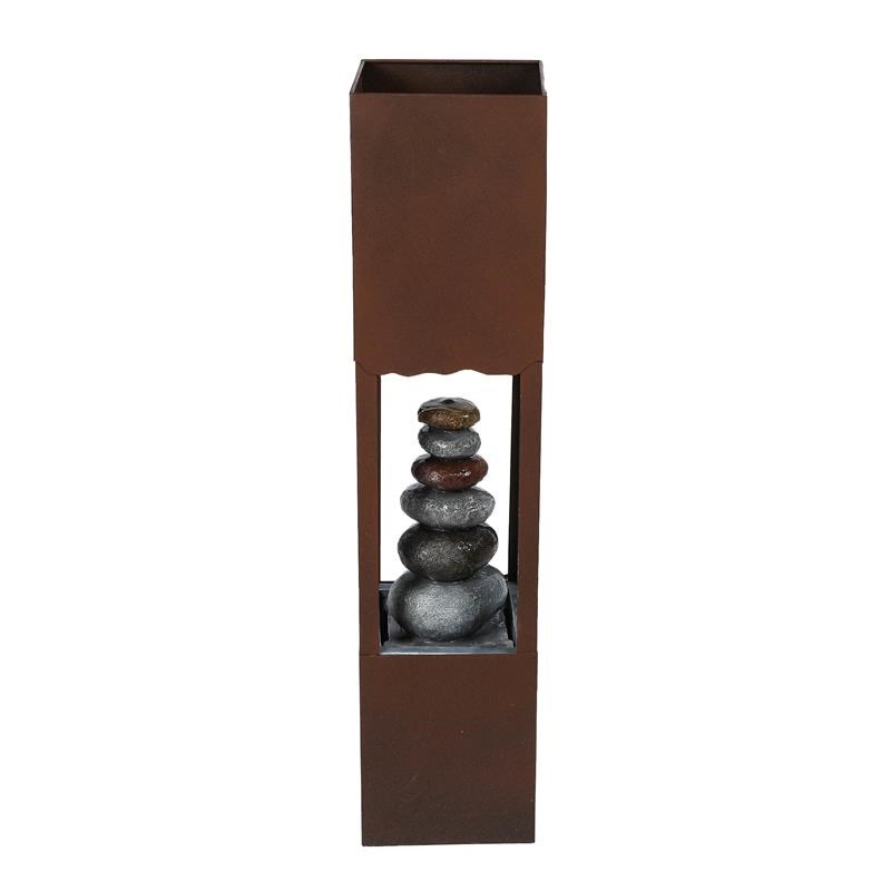 LuxenHome Brown Stacked Rock Column Outdoor Fountain with LED Light
