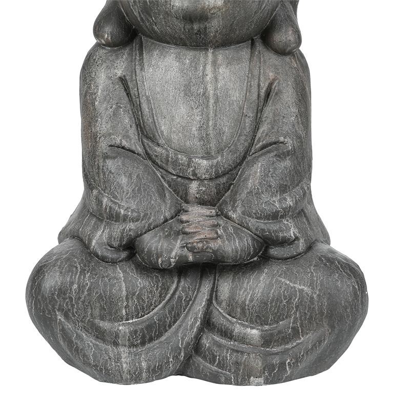 LuxenHome Weathered Gray MgO Meditating Buddha Monk Garden Statue