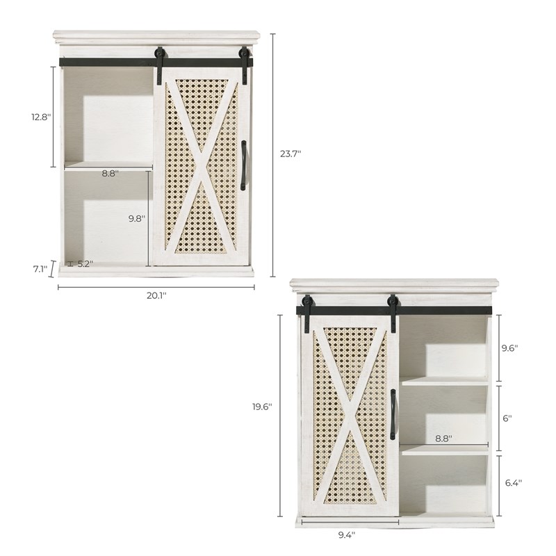 LuxenHome Sliding Door White MDF Wood Wall Cabinet