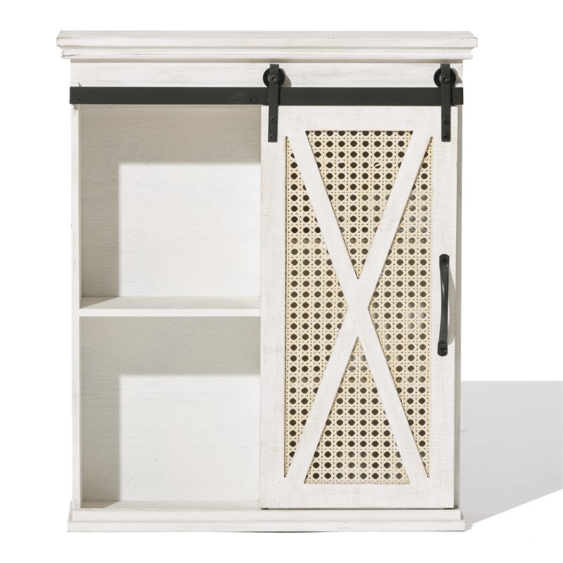 LuxenHome Sliding Door White MDF Wood Wall Cabinet