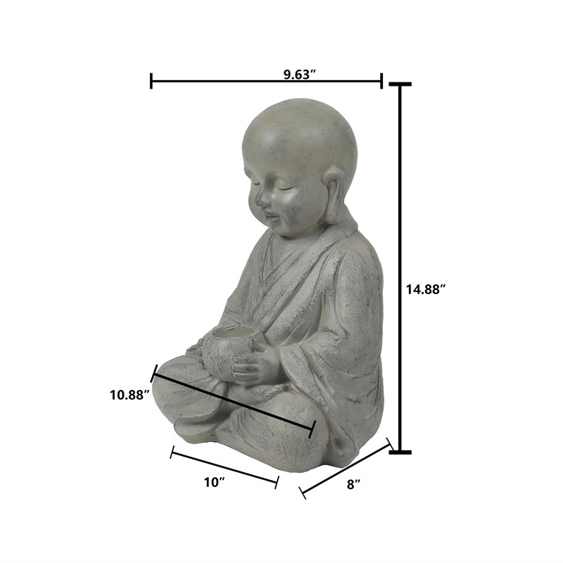 LuxenHome Gray MgO Buddha Monk and Bowl Garden Statue