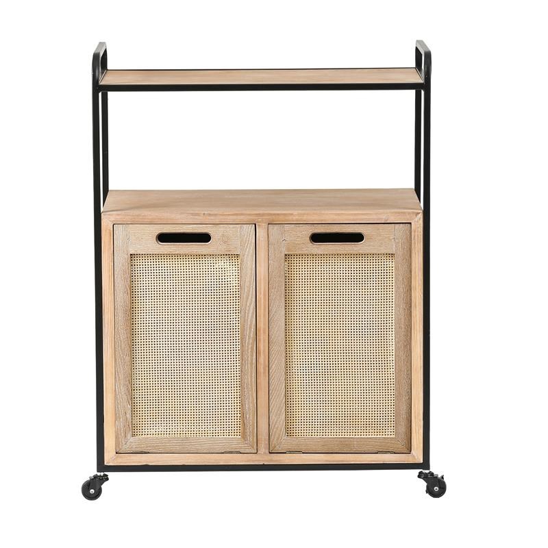 LuxenHome Natural Wood Laundry and Storage Cart