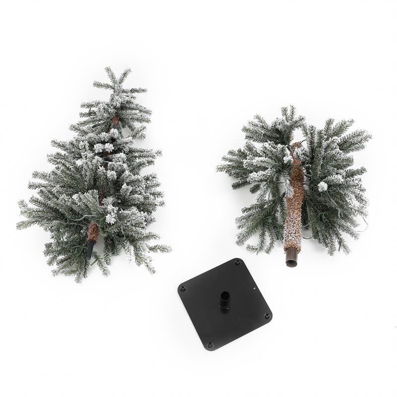 LuxenHome Set of 3 Pre-Lit Flocked Artificial Christmas Trees