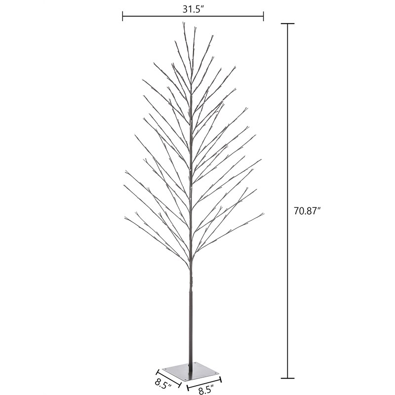 LuxenHome Lighted Brown Metal Artificial Twig Branch Birch Tree