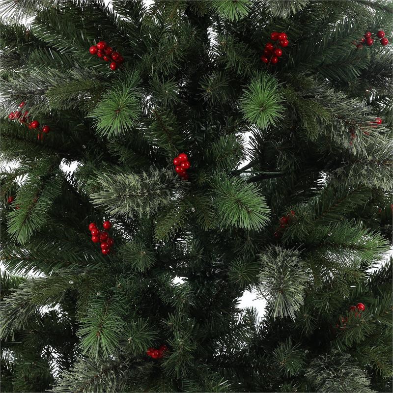 LuxenHome 7ft Green PVC Pre-Lit Artificial Christmas Tree
