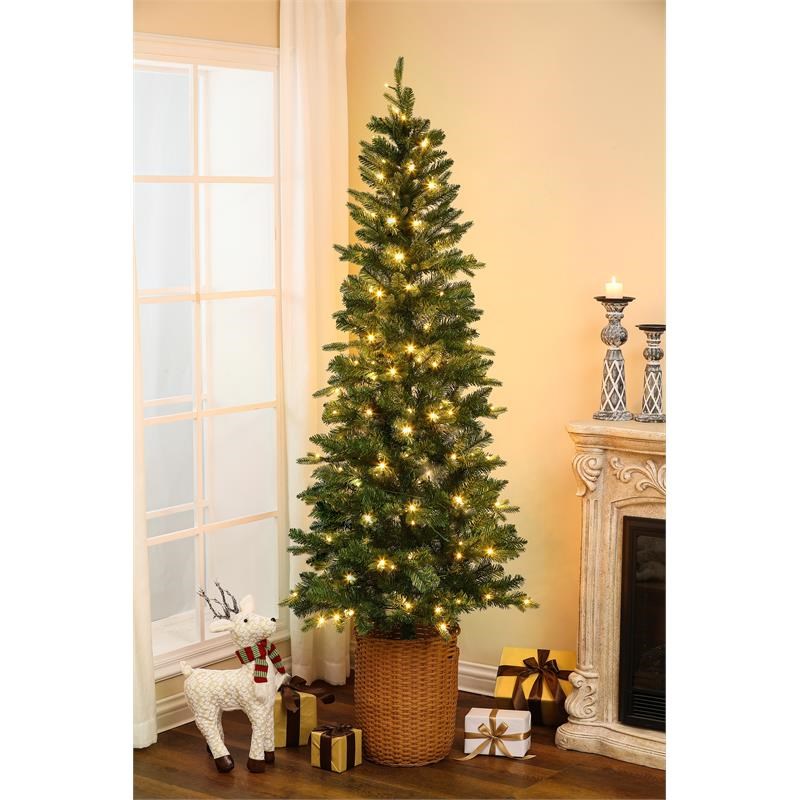 LuxenHome 6.5ft Pre-Lit Artificial Christmas Tree with Pot