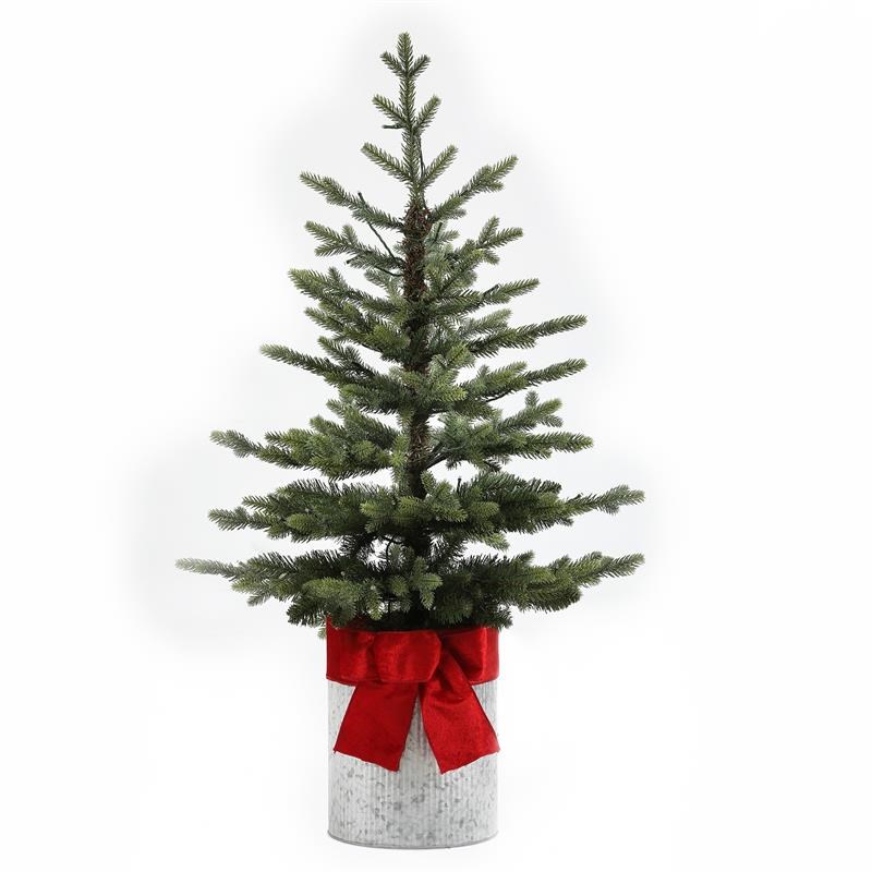 LuxenHome 3.5ft Pre-Lit Artificial Christmas Tree with Metal Pot