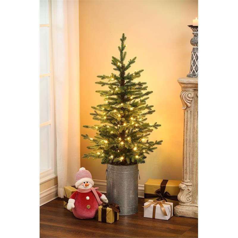 LuxenHome 4ft Pre-Lit Artificial Christmas Tree with Metal Pot