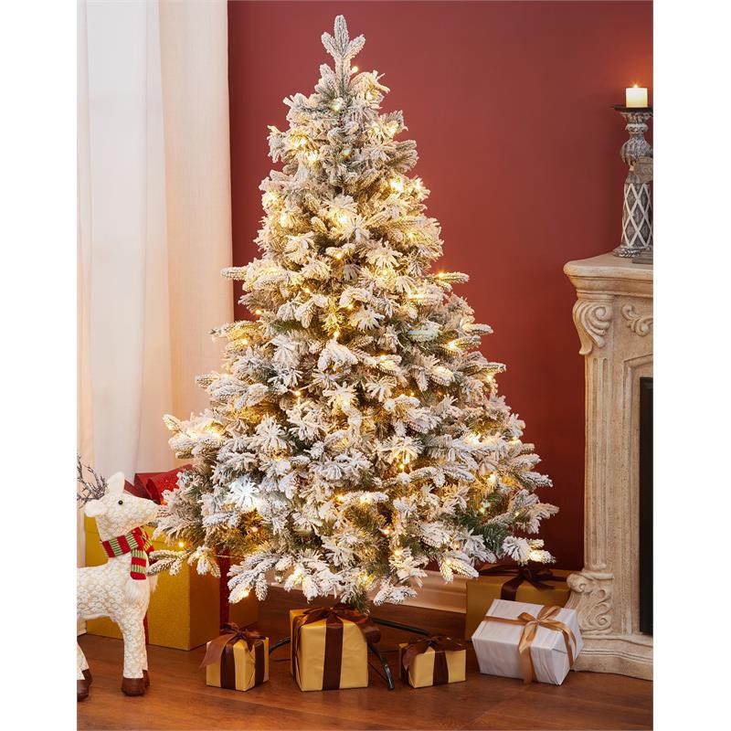 LuxenHome 5ft Pre-Lit Flocked Artificial Christmas Tree