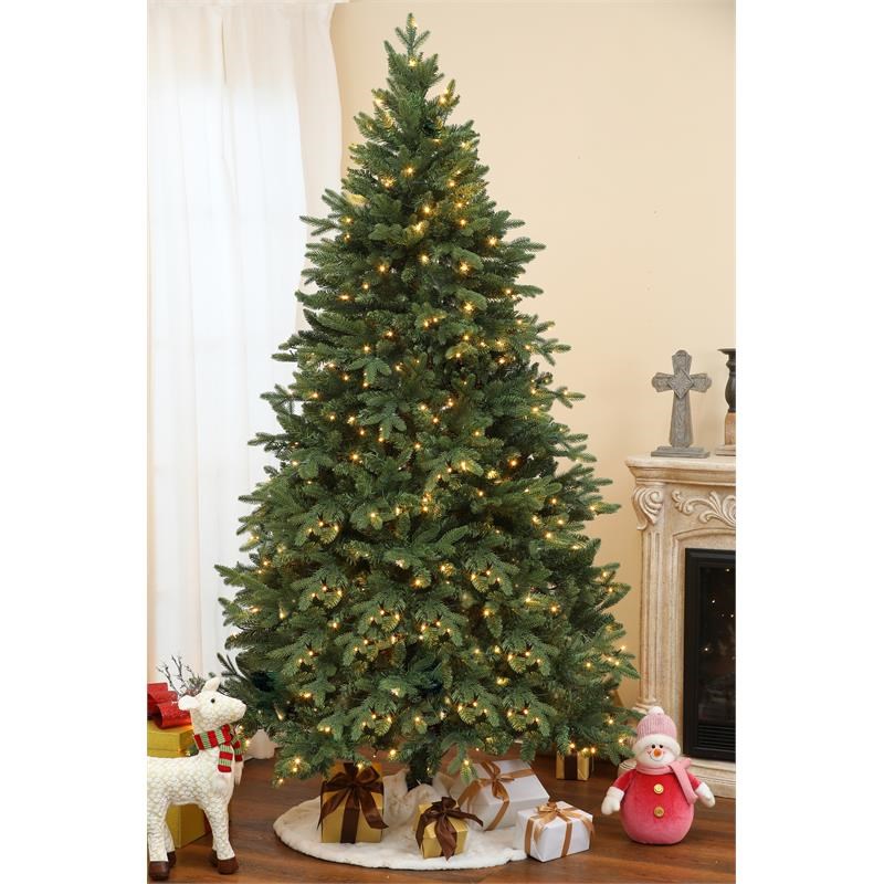 LuxenHome 7ft Green PVC/PE Pre-Lit Artificial Christmas Tree