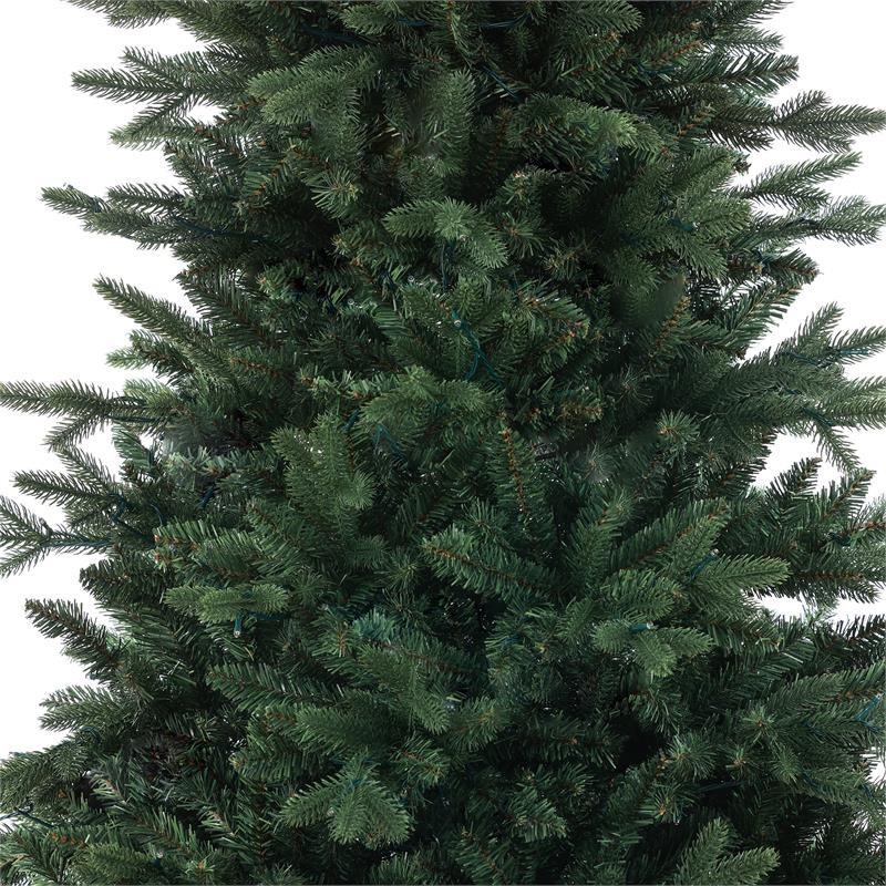 LuxenHome 7ft Pre-Lit PE/PVC Artificial Green Christmas Tree