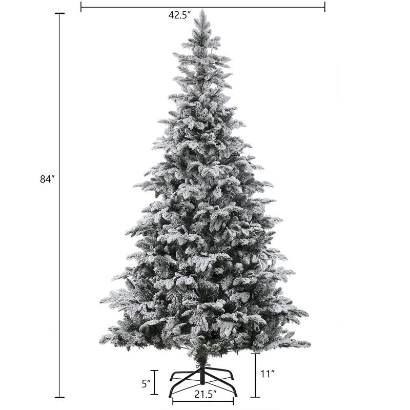 LuxenHome 7ft Pre-lit PE/PVC Artificial Flocked Christmas Tree