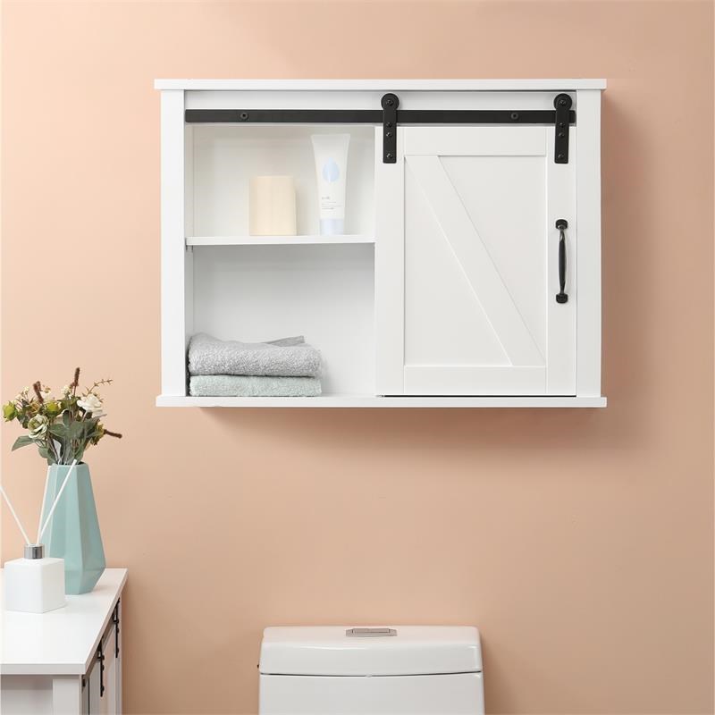 LuxenHome 2 Piece White Wood SpacerSaver and Wall Cabinet Set