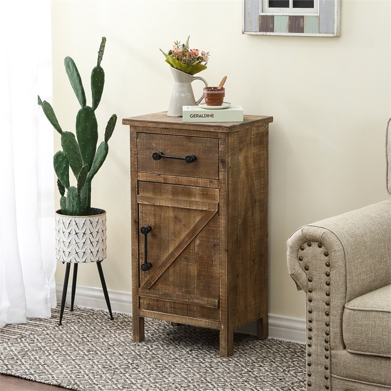 Luxen Home Set of 2 Rustic Brown Wood End Tables