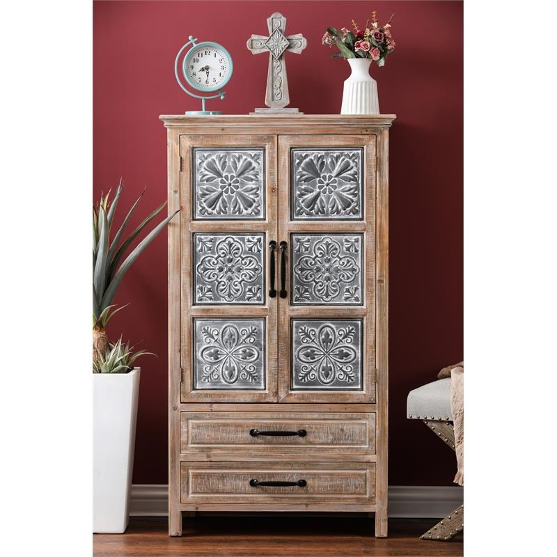 LuxenHome Wood and Metal Wardrobe Storage Cabinet