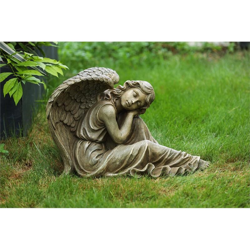LuxenHome Weathered Brown MgO Sleeping Angel Statue