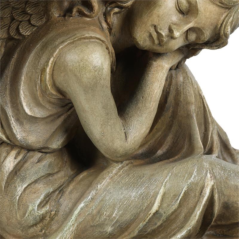 LuxenHome Weathered Brown MgO Sleeping Angel Statue