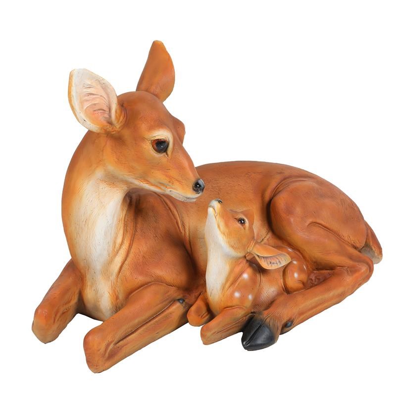LuxenHome Brown MgO Resin Resting Deer Statue