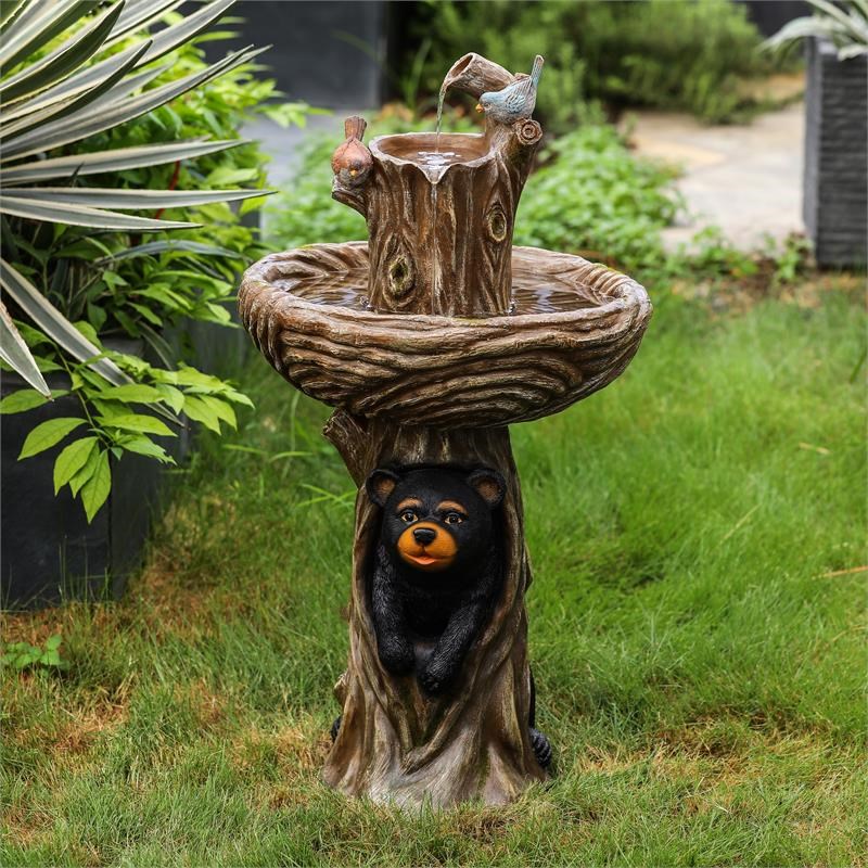 LuxenHome Brown Resin Carved Tree Bird Bath Fountain