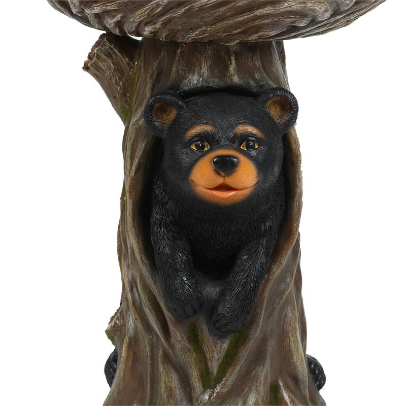 LuxenHome Brown Resin Carved Tree Bird Bath Fountain