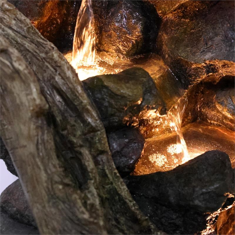 LuxenHome Resin Stacked Rock Waterfall Outdoor Fountain with LED Lights