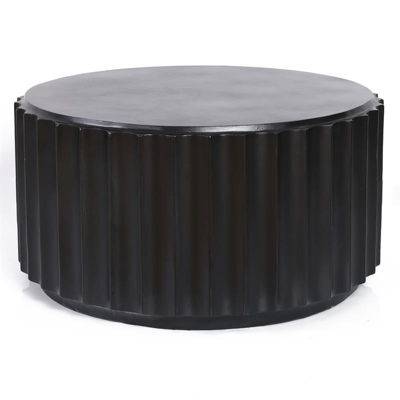 LuxenHome Black Cement Round Coffee Table