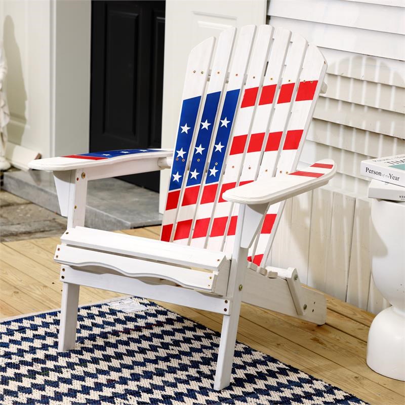 LuxenHome Adirondack USA Flag Patriotic Outdoor Wood Chair