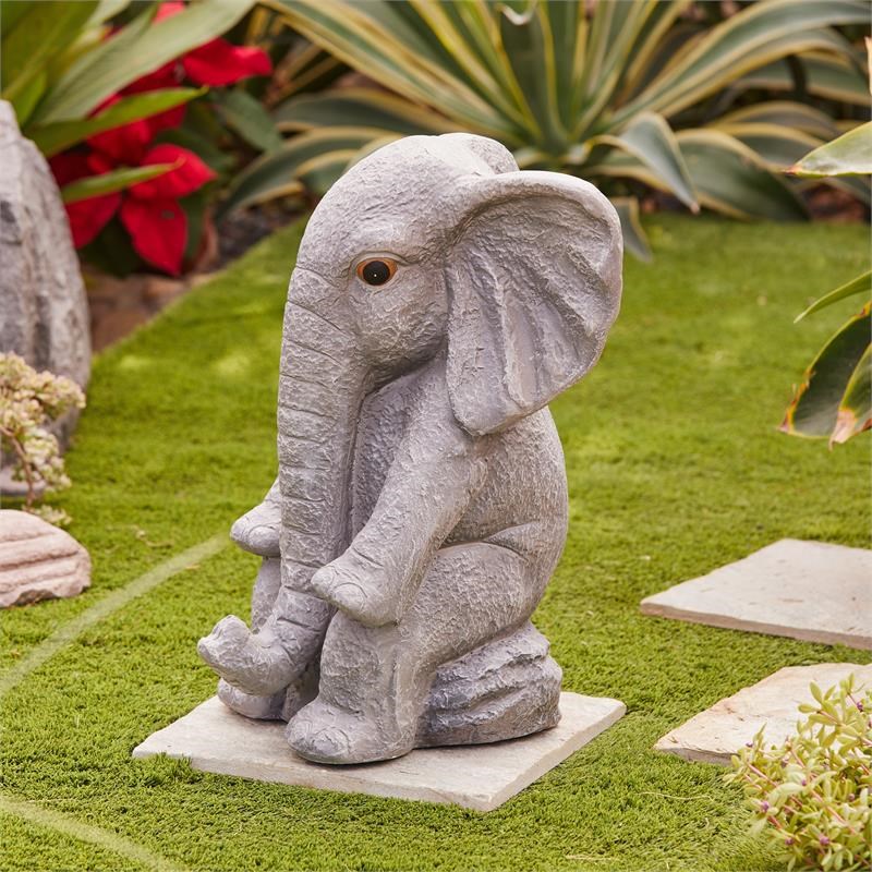 LuxenHome Gray MgO Sitting Elephant Statue