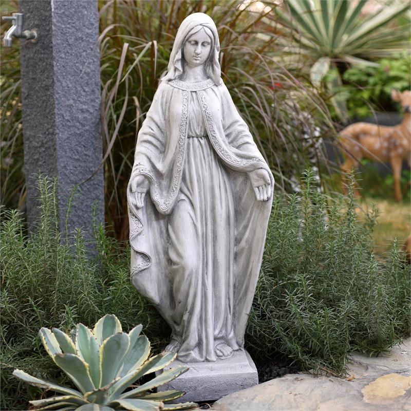 LuxenHome 31.5-Inch Light Gray MgO Mary Statue