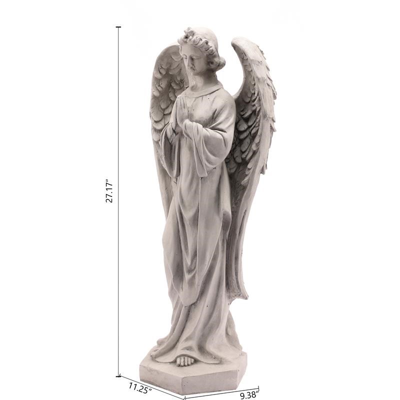LuxenHome Gray MgO 27in H Prayer Angel Garden Statue