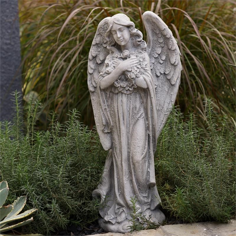 LuxenHome Gray MgO 27in H Angel Garden Statue