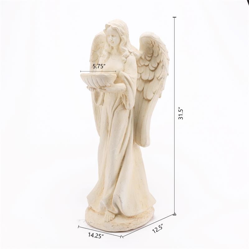 LuxenHome Off White MgO  Angel with Bowl Garden Statue