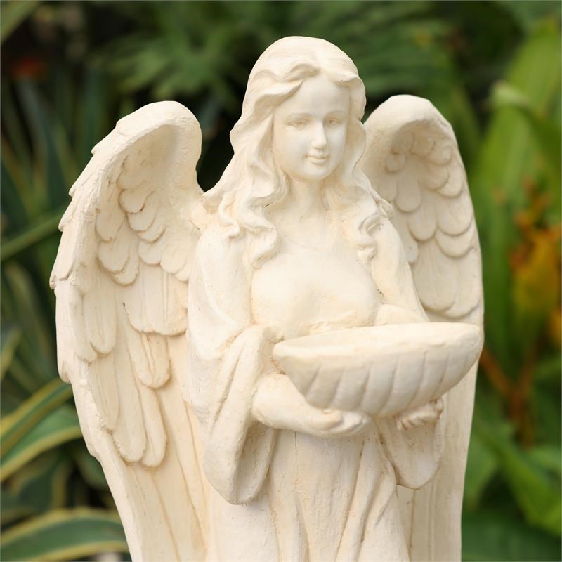 LuxenHome Off White MgO  Angel with Bowl Garden Statue