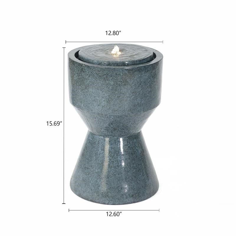 LuxenHome Gray Resin Bubbler Indoor/Outdoor Fountain with Led Light