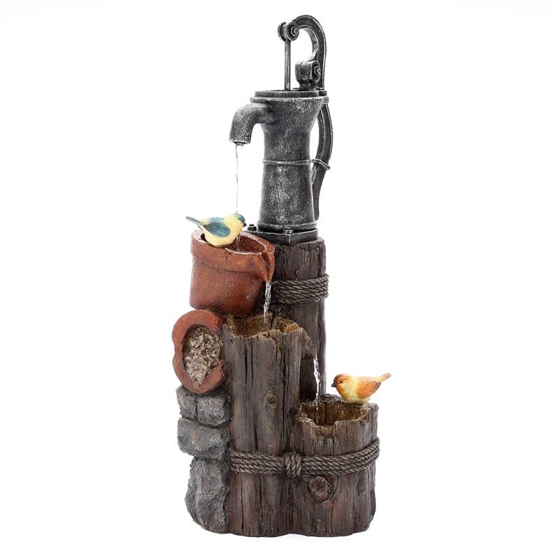 LuxenHome Farmhouse Well and Wood Posts Outdoor Fountain with LED Light